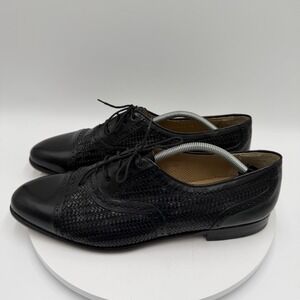 Mezlan Martinique Shoes Mens Size 13M Black Woven Leather Oxford Cap Toe Formal